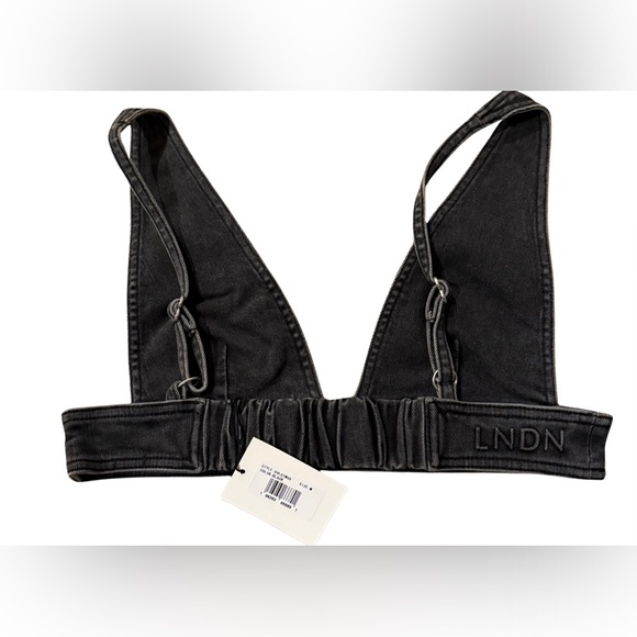 LNDN Denim‎ Black Deep V Denim Bra Top size Large - Picture 2 of 6